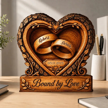 Personalized Bound by Love Wedding Rings Wooden Block