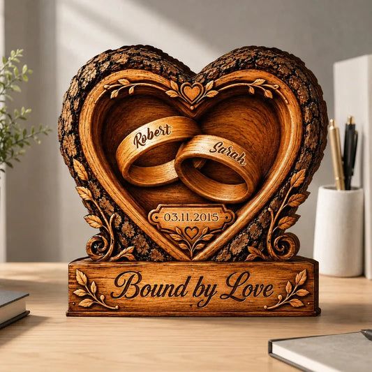 Personalized Bound by Love Wedding Rings Wooden Block