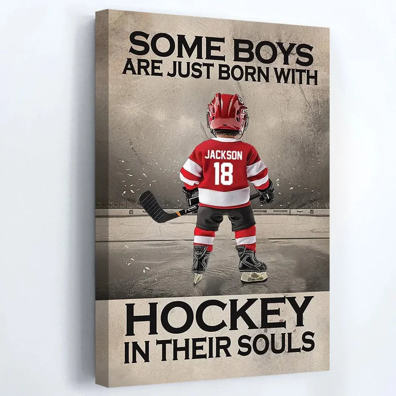 Personalized Born With Hockey Kid Poster or Canvas