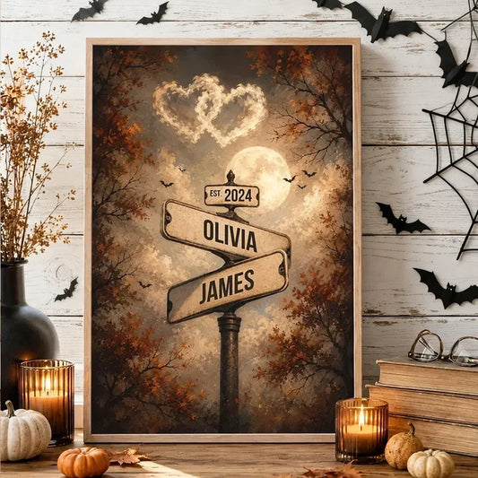 Personalized Moonlit Couple Street Signs Poster or Canvas