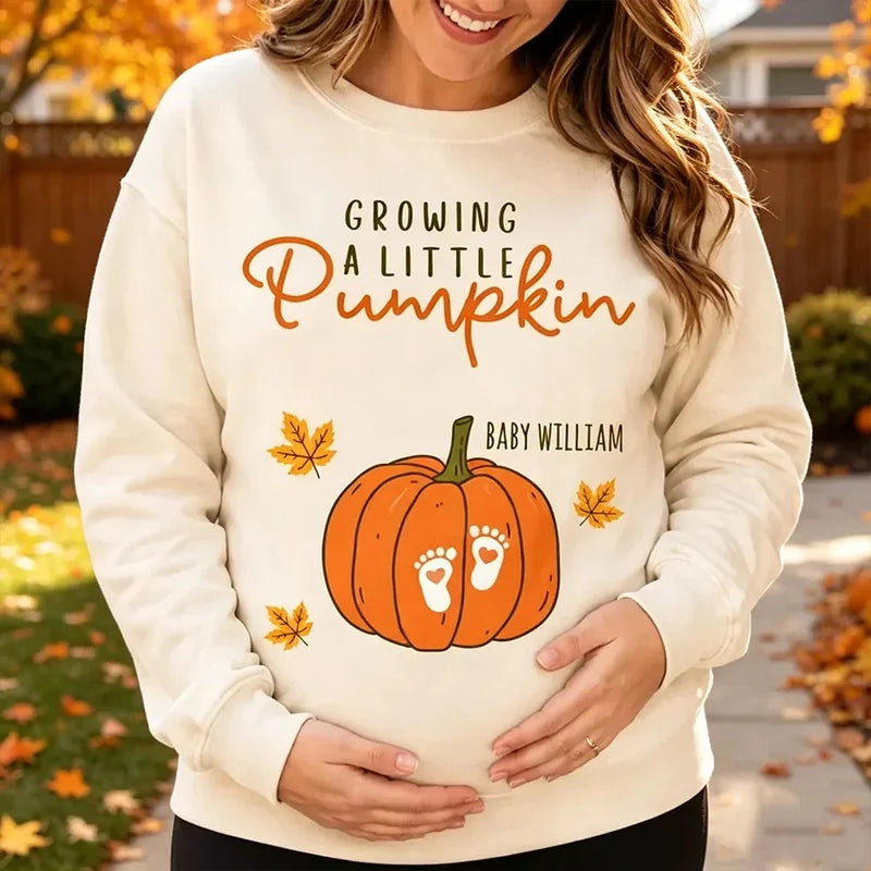 Custom Pumpkin Baby Footprints Maternity T-Shirt