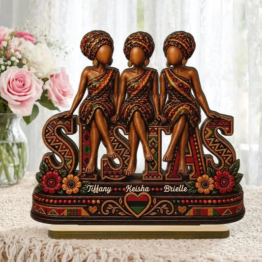 Personalized Seated Sistas Wooden Plaque