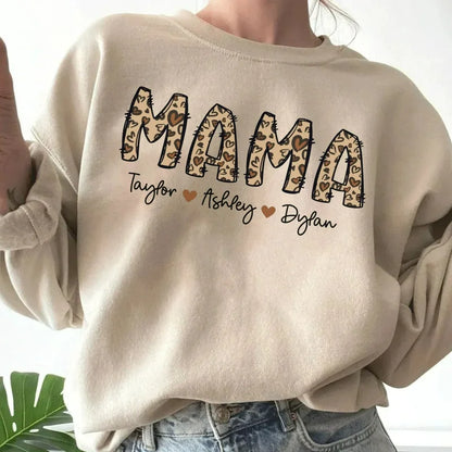Custom Mama Sweatshirt,Mama Shirt with Names, Leopard Mama Gift for Mom