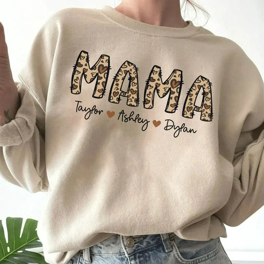 Custom Mama Sweatshirt,Mama Shirt with Names, Leopard Mama Gift for Mom