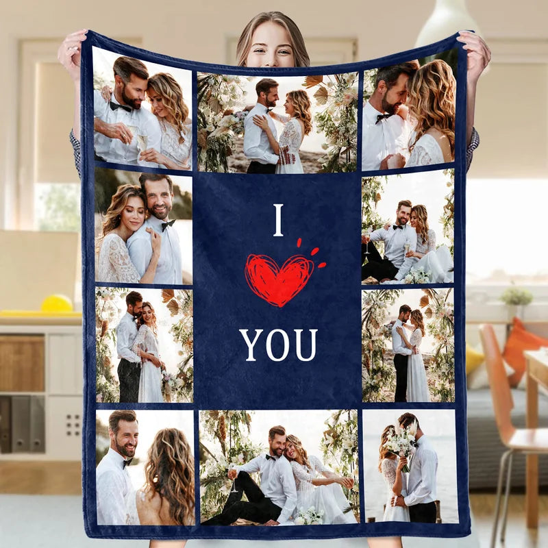 Custom Blanket with 10 Photos Personalized Picture Throw Blanket