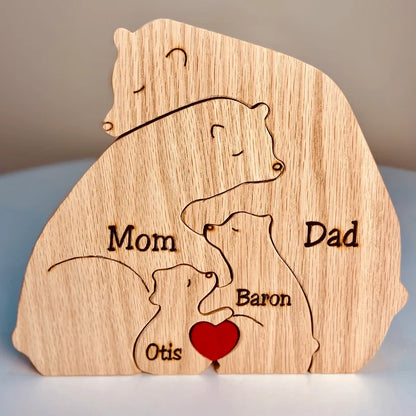 Handgefertigt – Familie – Bären-Familienpuzzle aus Holz – Tierschnitzereien aus Holz