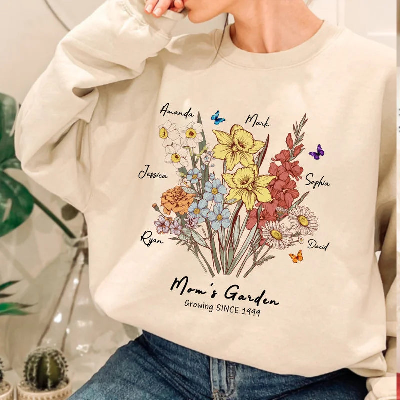 Custom Birth Month Flower Sweatshirts Mom's Garden Shirt