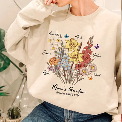 Custom Birth Month Flower Sweatshirts Mom's Garden Shirt