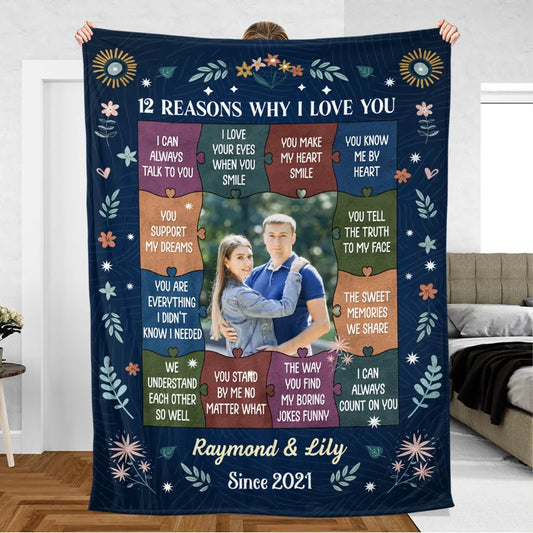 12 Reasons Why I Love You Custom Photo Blanket