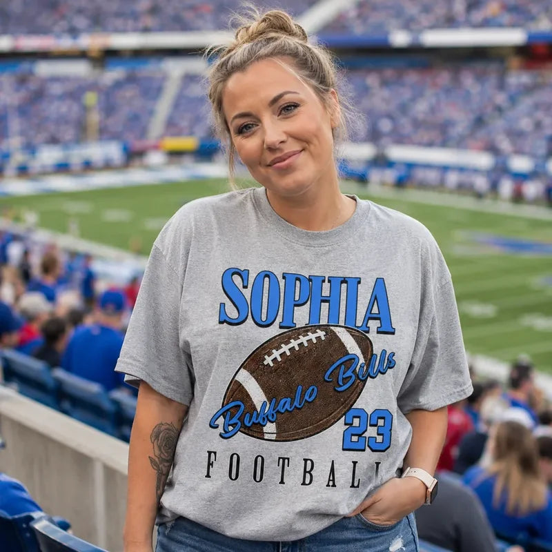 Customer wearing a personalized shirt
