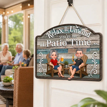 Personalized Relax And Unwind Patio Time Wooden Sign