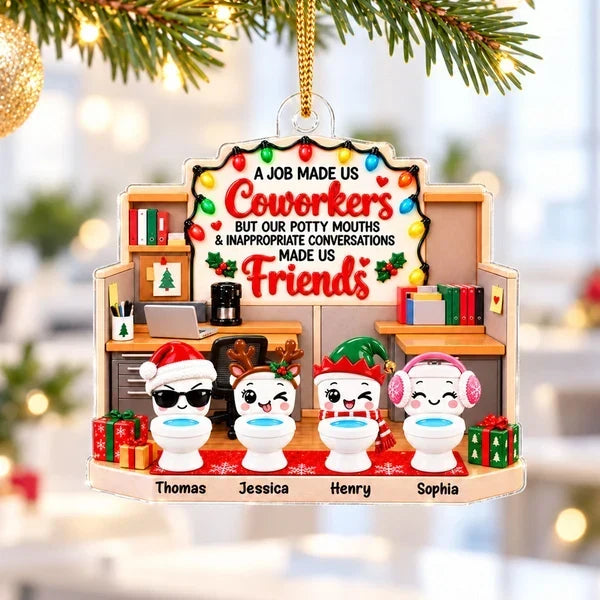 Personalized Cartoon Office Coworkers Scene Acrylic Tree Ornament