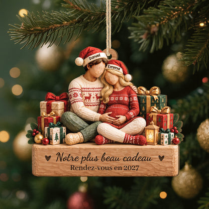 Personalized Expectant Parents Christmas Wooden Ornament