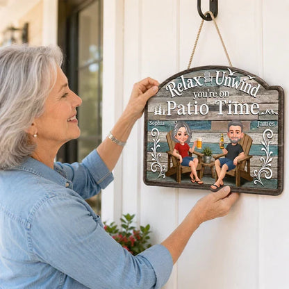 Personalized Relax And Unwind Patio Time Wooden Sign