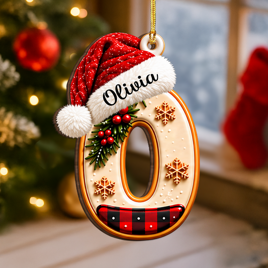 Personalized Santa Hat Monogram Letter Wooden Tree Ornament