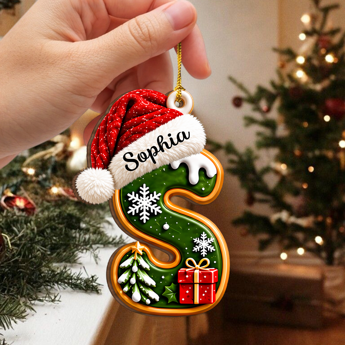 Personalized Santa Hat Monogram Letter Wooden Tree Ornament