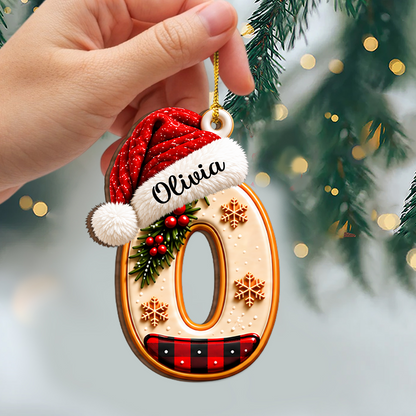 Personalized Santa Hat Monogram Letter Wooden Tree Ornament
