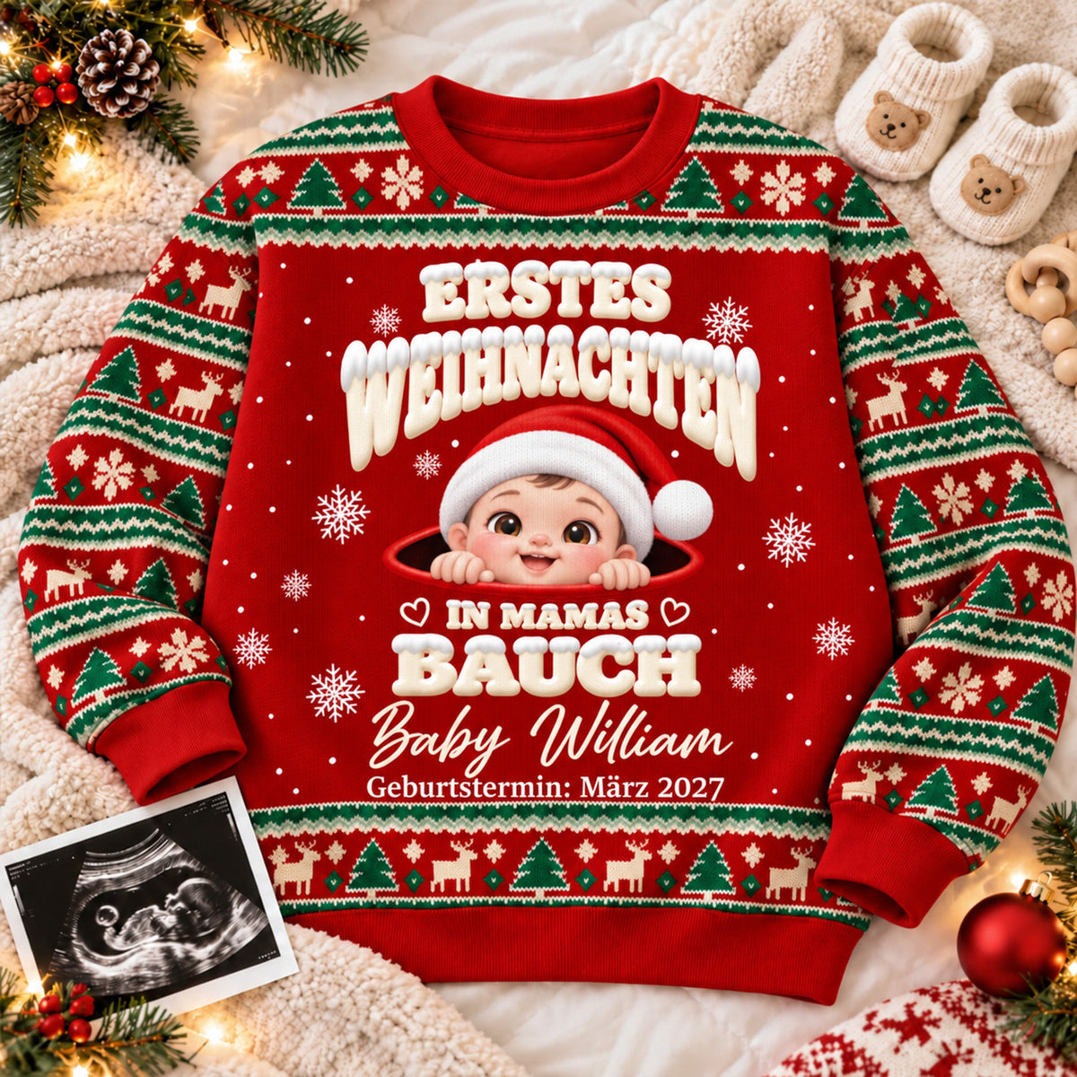 Baby’s First Christmas in Mommy’s Belly - Personalized Pregnancy Christmas Sweater