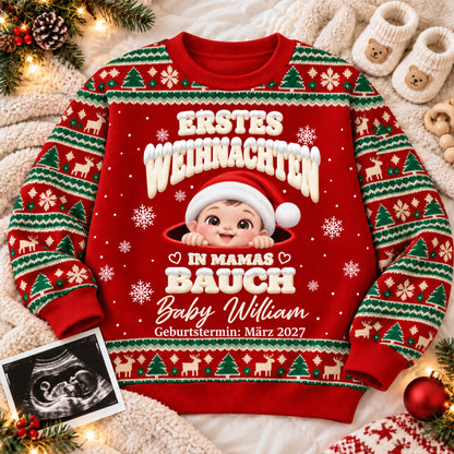Baby’s First Christmas in Mommy’s Belly - Personalized Pregnancy Christmas Sweater
