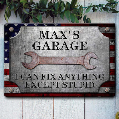 Personalized American Flag Wrench Garage Metal Sign