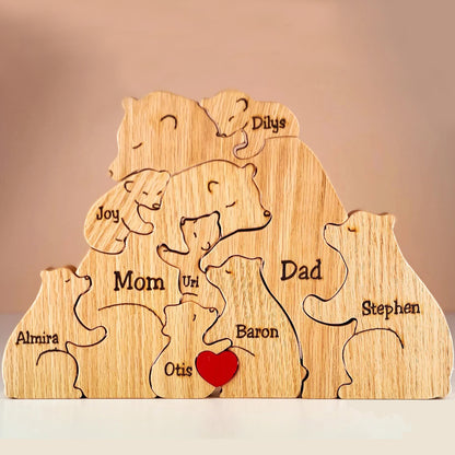 Handgefertigt – Familie – Bären-Familienpuzzle aus Holz – Tierschnitzereien aus Holz
