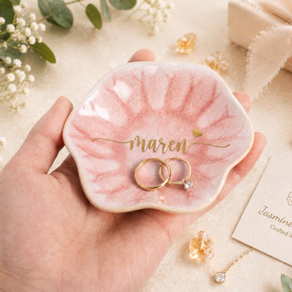 Personalized Birth Flower Name Ceramic Ring Dish Trinket Tray