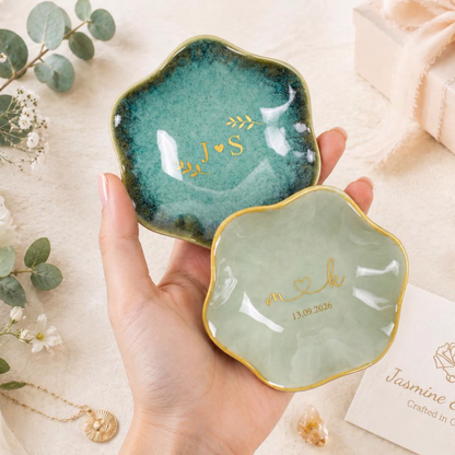 Personalized Birth Flower Name Ceramic Ring Dish Trinket Tray