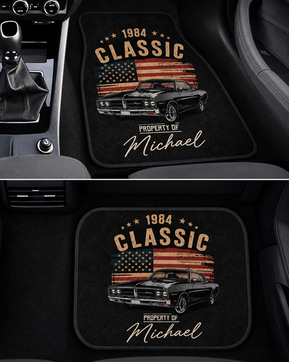 Personalized Car Floor Mats with Retro Classic Car Art, Meaningful Creative Gift for Dad