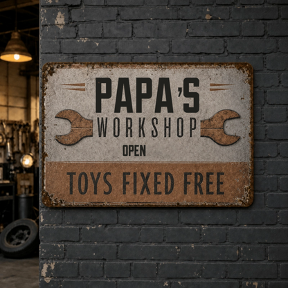 Personalized Papas Workshop Iron Sign