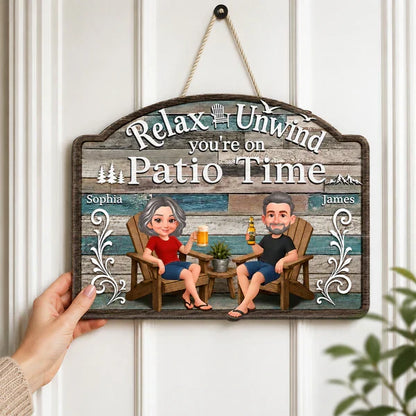 Personalized Relax And Unwind Patio Time Wooden Sign