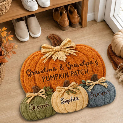 Shaped Doormat, Personalized Pumpkin Patch for Grandparents, Cozy Autumn Welcome, Creative Family Gift