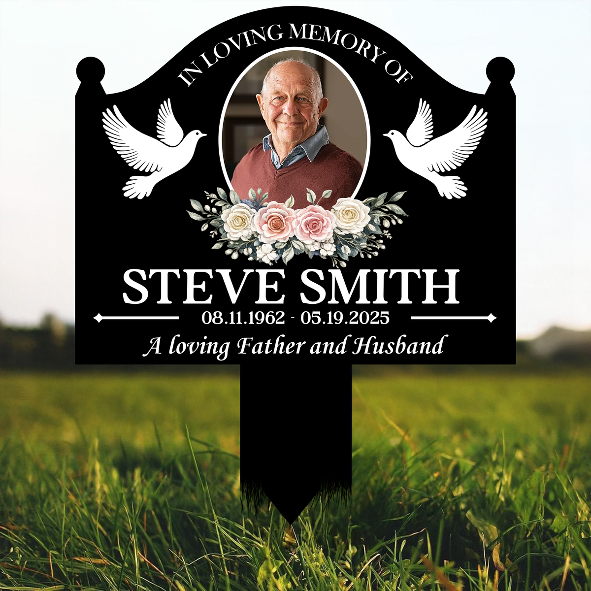 In Loving Memory Metal Garden Stake, Personalized Photo Tribute with Doves, Creative Sympathy Gift for Family