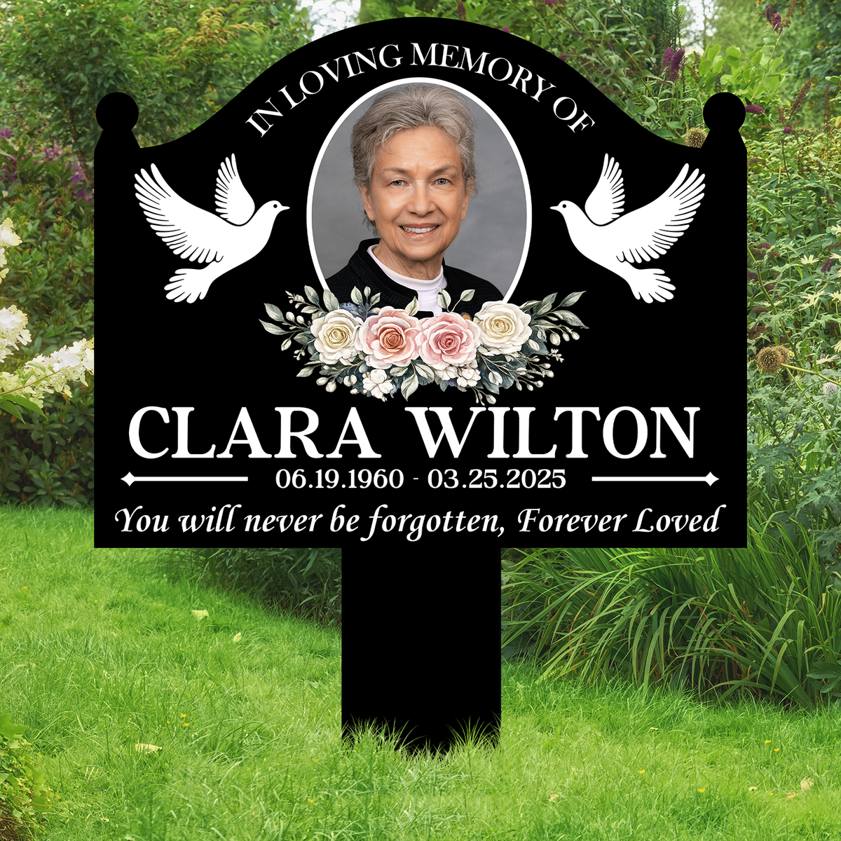 In Loving Memory Metal Garden Stake, Personalized Photo Tribute with Doves, Creative Sympathy Gift for Family