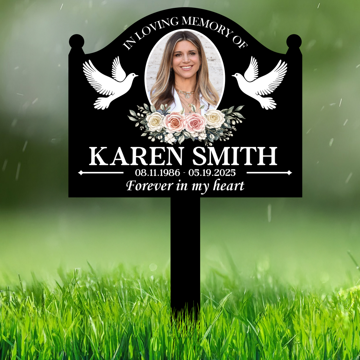 In Loving Memory Metal Garden Stake, Personalized Photo Tribute with Doves, Creative Sympathy Gift for Family