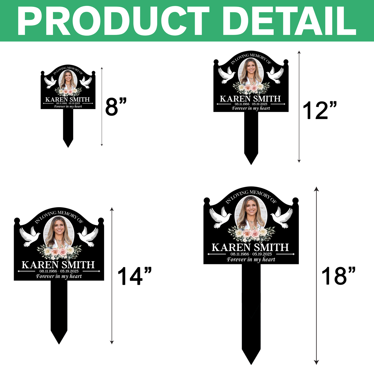 In Loving Memory Metal Garden Stake, Personalized Photo Tribute with Doves, Creative Sympathy Gift for Family