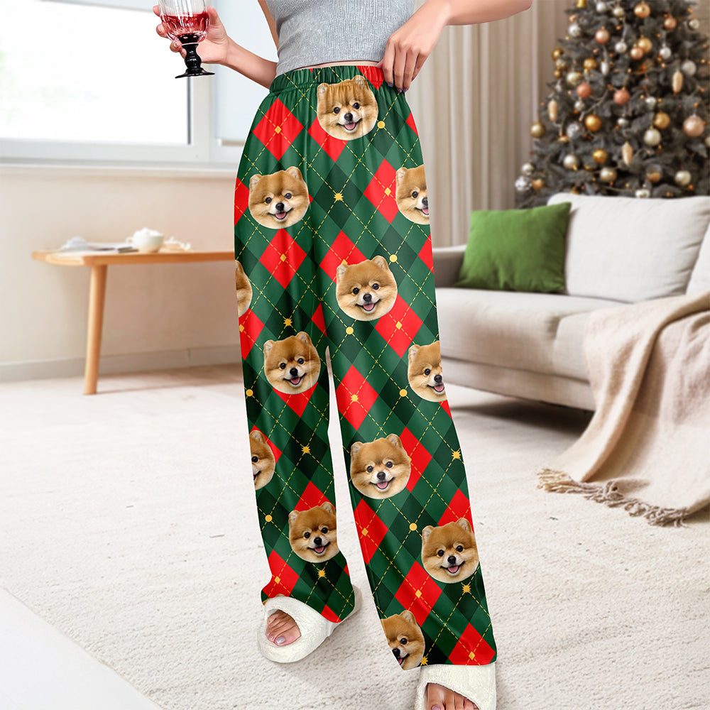 Personalized Pet Face Christmas Plaid Sweatpants