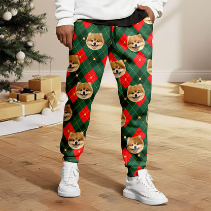 Personalized Pet Face Christmas Plaid Sweatpants