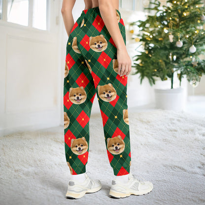 Personalized Pet Face Christmas Plaid Sweatpants