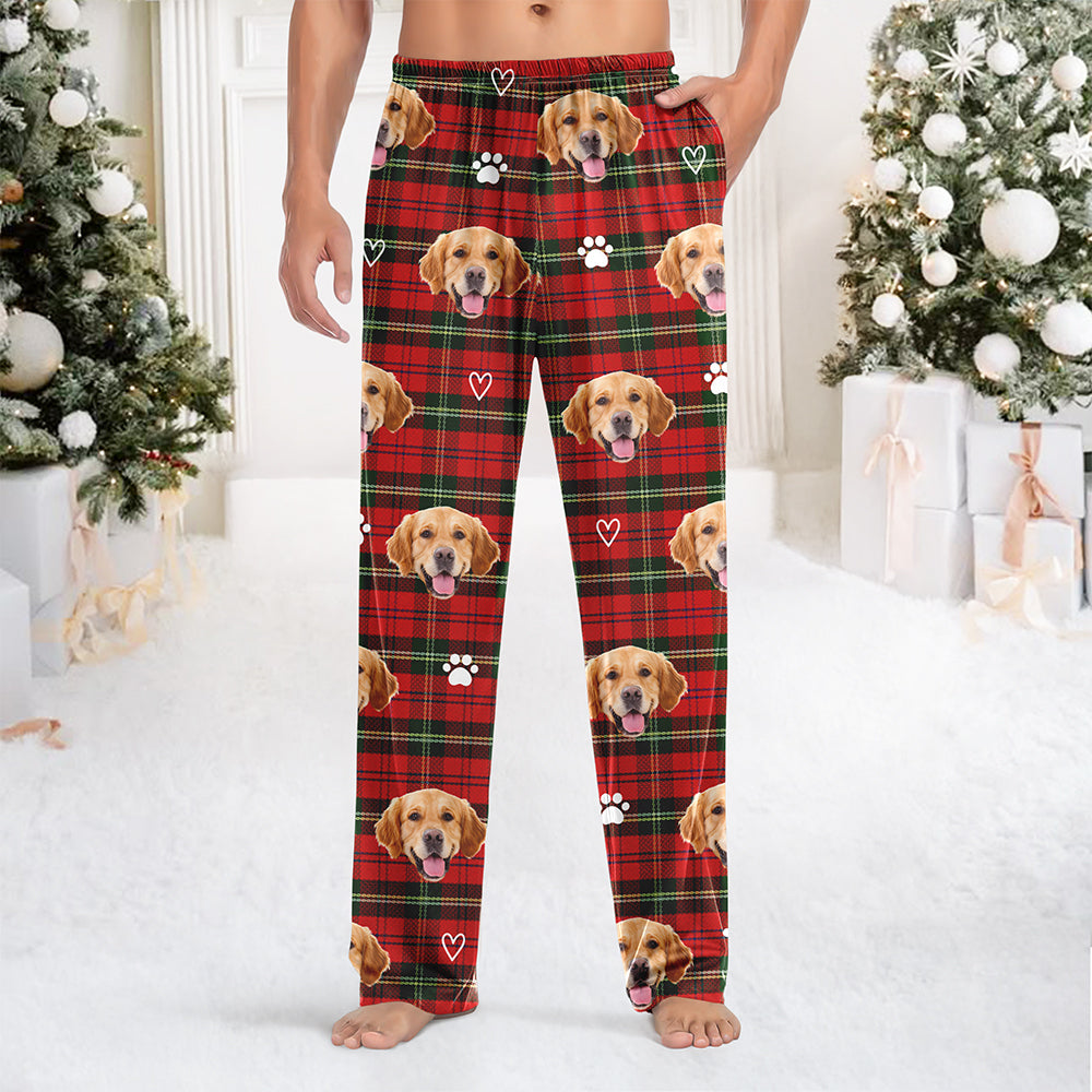 Personalized Pet Face Christmas Plaid Sweatpants