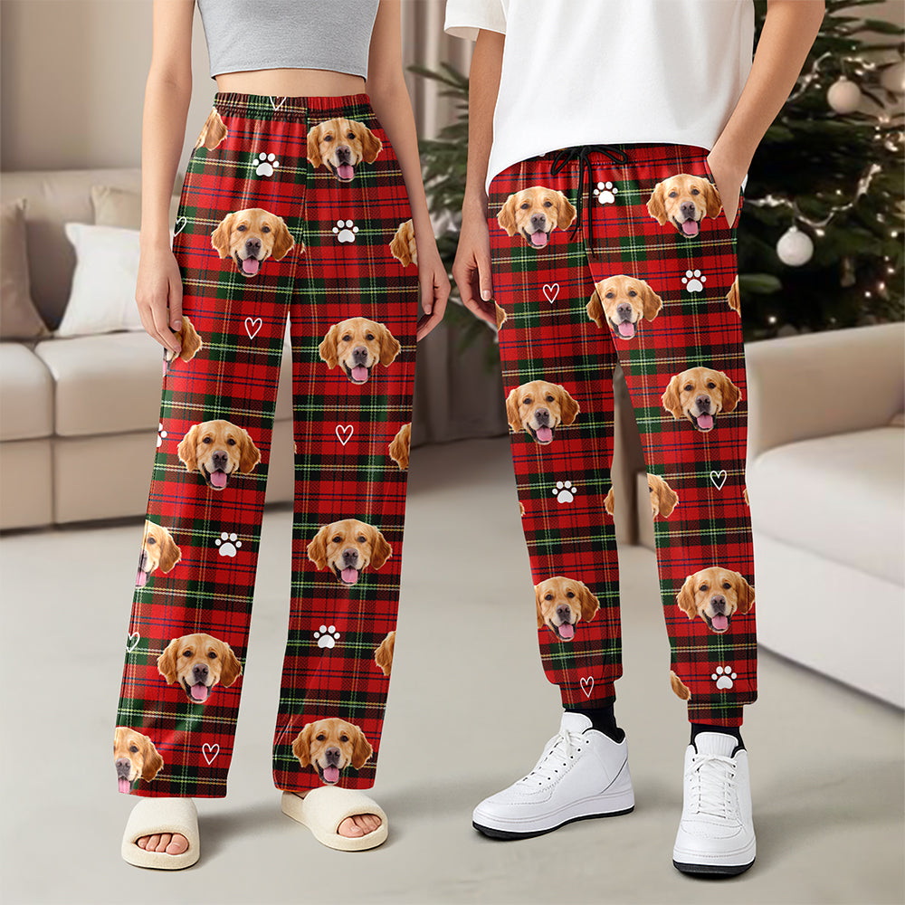Personalized Pet Face Christmas Plaid Sweatpants