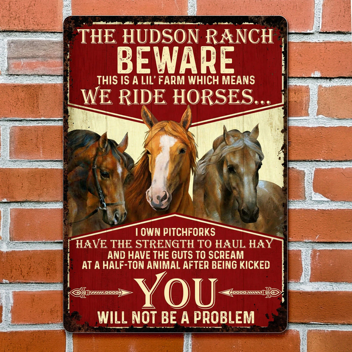 Beware We Ride Horses Custom Metal Sign - Funny Personalized Farm Wall Decor for Horse Lovers