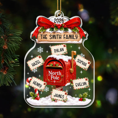Our Family North Pole Mailbox Personalized Acrylic Christmas Ornament - Family Holiday Keepsake