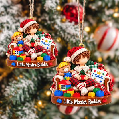 Little Master Builder Personalized Wood Ornament - Son Grandson Christmas Gift