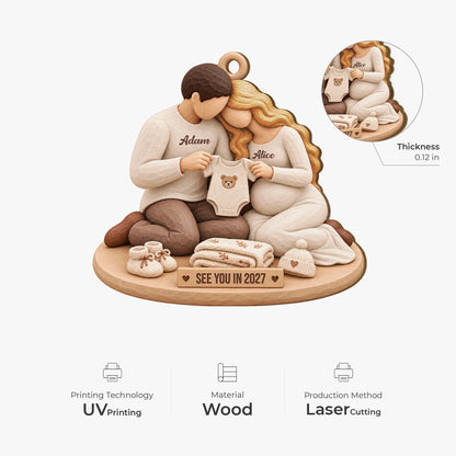 See You in 2027 Personalized Wooden Ornament - Baby Keepsake for Expecting Parents