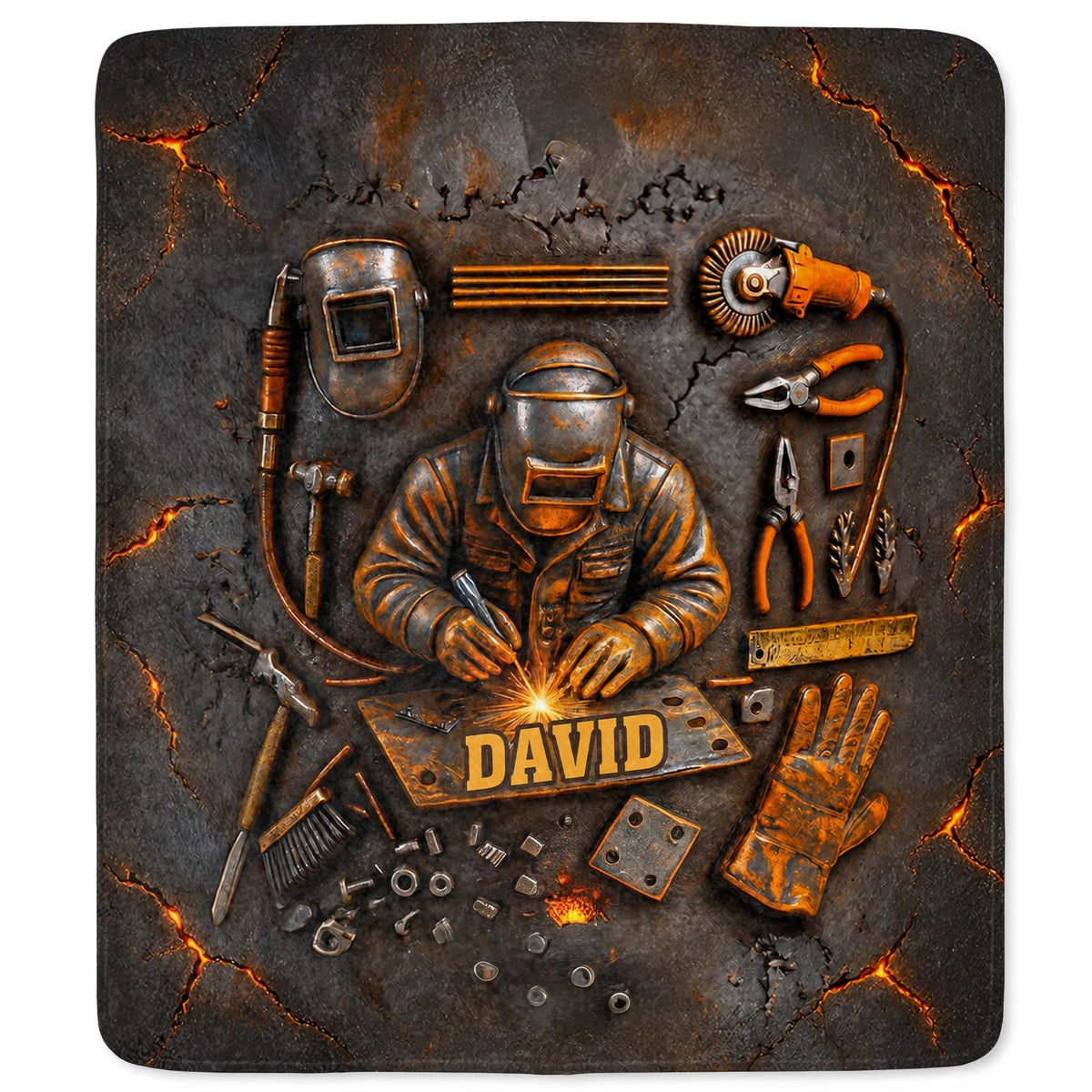 Personalized Hardworking Welder In Action Throw Blanket