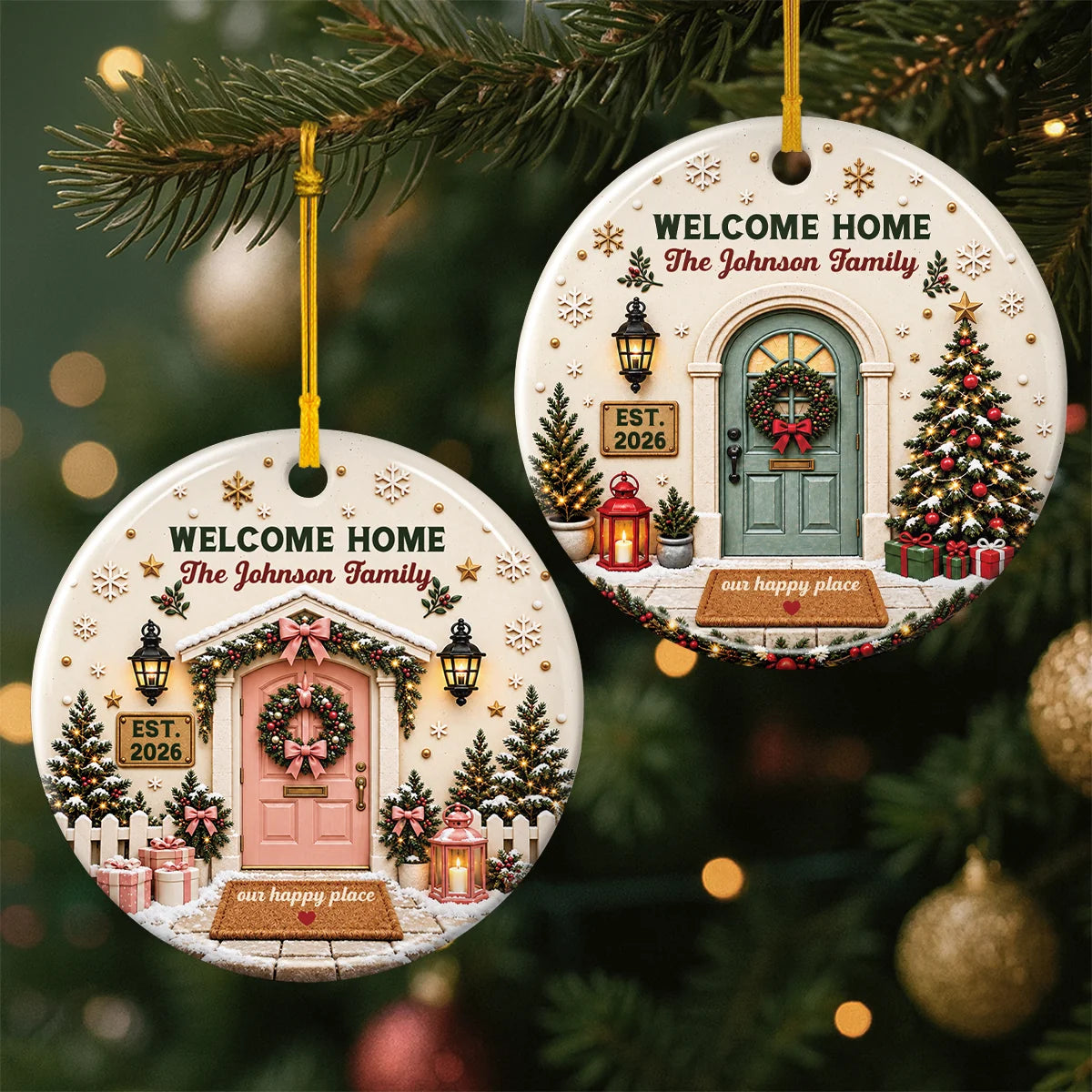 Personalized Welcome Home Snowy House Ceramic Keepsake Ornament