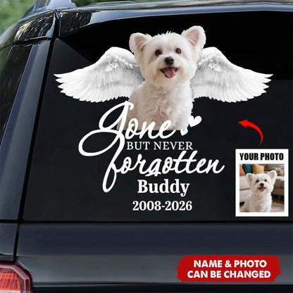 Gone But Never Forgotten Pet Memorial Decal - Custom Photo Angel Wings Car Sticker Dog Cat Remembrance Gift