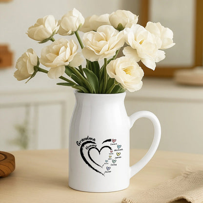Grandma Mommy Hearts Personalized Ceramic Flower Vase - Keepsake Gift for Mom