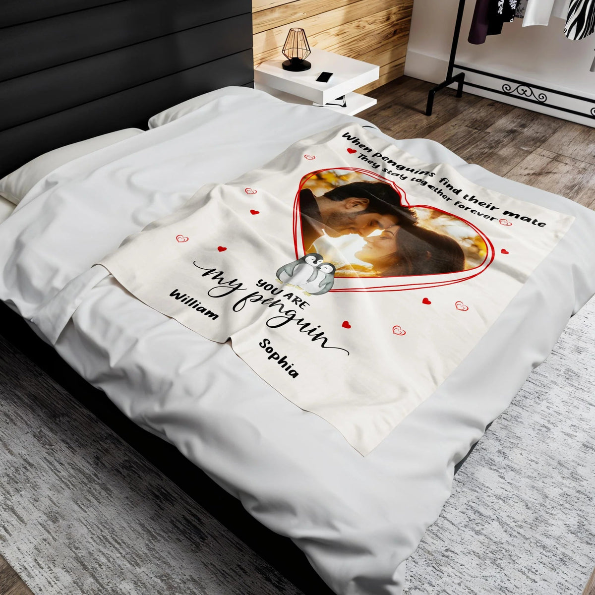 Personalized You Are My Penguin Romantic Couple Blanket