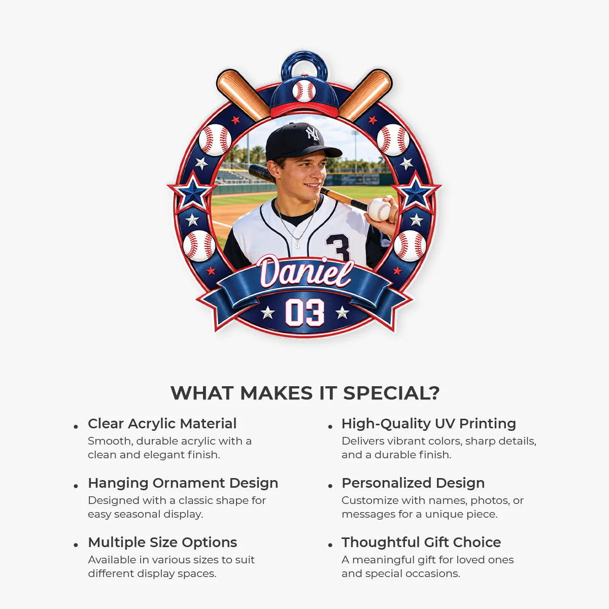 Custom Athlete Picture Keepsake - Personalized Sports Photo Acrylic Ornament for Kids & Athletes